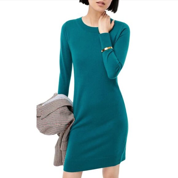 J Crew - Long Sleeve Cashmere Everyday Crewneck Dress in Spicy Jade, Med - Picture 1 of 9